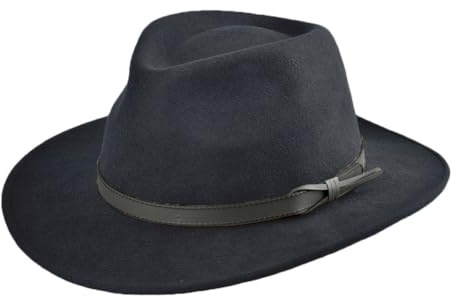 Bigalli Livorno. Outback Hat 100% Wool Felt - Outdoor Style - UV Protection, Crushable, Water-Resistant Warm - Cowboy Hat | Black Medium