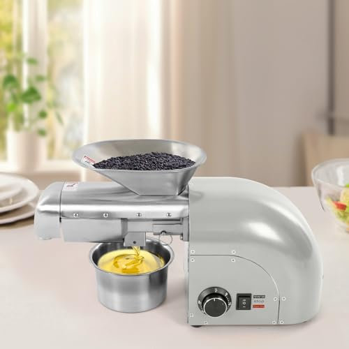 WindWilder 1800W Elektrische Ölpresse 50-300℃ Automatische Heiß- und Kaltpresse Ölpresse aus Edelstahl Öl Pressmaschine Elektrische Ölmühle Erdnüsse für Kommerziell Haushalt (Silber)