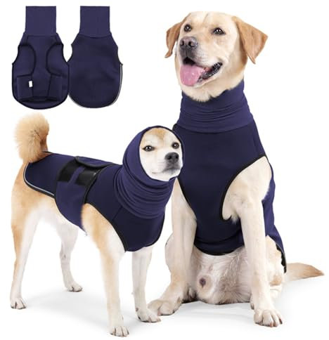 Hundemantel mit beruhigender Kapuze und Ohrenschutz Anti Stress Weste Hund Beruhigungsweste Hund Rollkragen Angst Beruhigungsjacke für Hunde Calmingshirt mit reflektierenden Streifen -Blau, XL