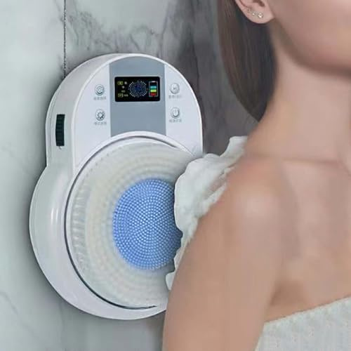 Spazzola Schiena Doccia, Scrubber Elettrico da Parete per Schiena Rotazione Automatica 360°, Lavaschiena per Doccia 3 Livelli Regolabili, Spazzola Corpo per Doccia e Pulizia Profonda