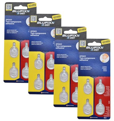 Blufixx 2K-Shot - Pegamento de dos componentes, juego de 4, adhesivo transparente para plástico, cerámica, metal y madera, 5 minutos de endurecimiento