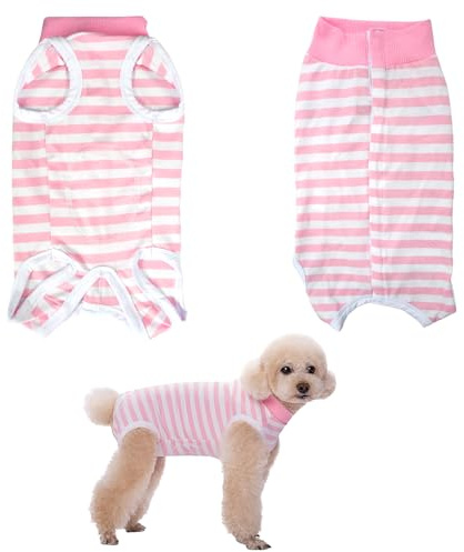 Traje de recuperación de cirugía para perros, mameluco quirúrgico suave a rayas para perros hembras y machos, traje quirúrgico para mascotas, overol para cachorros, para alergias, protección de