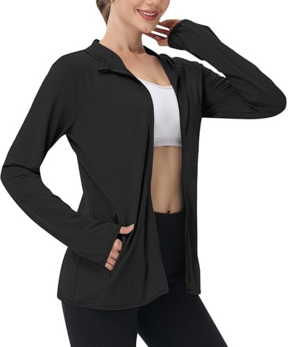 Women's Hoodies Zip Up Running Jacket Sun Protection Hooded Summer Quick Dry UPF 50+ UV Protection Jacket with Pocket Lightweight Athletic Slim Fit Hoodies Long Sleeve Top Sports Gym Full Zip Shirts