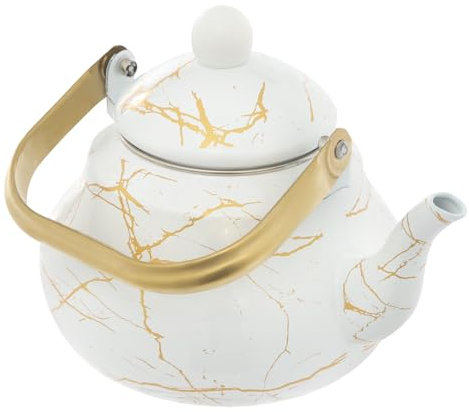 Hervidor de agua esmaltado retro 2L, hervidor de agua de inducción con mango ergonómico, hervidor de agua nostálgico, tetera de flores, tetera para gas, cocina de inducción, color blanco