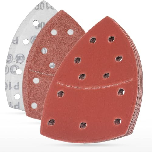 YoiYee 35pcs Mouse Detail Sander Sandpaper Sheets, 11 Hole Hook Loop Pads | Size: 152x105mm, Grits: P100 to P1500 (7 grades), Material: aluminium oxide abrasive, wet and dry, triangle fit for wood, pai