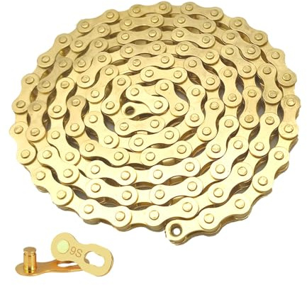 QitinDasen 9-växlad cykelkedja, 1/2 x 11/128 tum 116 länkar cykelkedja, med 9 hastigheter cykelkedjekontakt (guld)