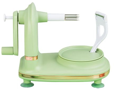Qudinip Pelafrutta, Pelapatate Rotante Manuale A Mano, Utensile da con 2 Testine di Ricambio, Materiale in Acciaio Inossidabile ABS PP per Mele Pere Agrumi (Verde chiaro)