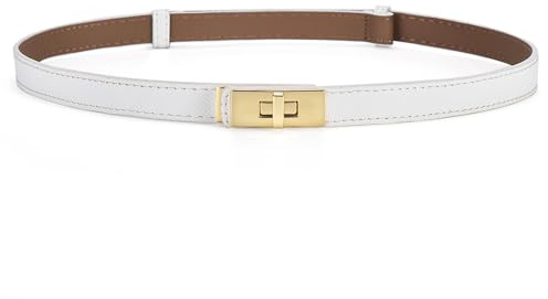 HATOFES Cintura da donna regolabile sottile decorativa in pelle lega solida con chiusura rotante per abiti jeans pantaloni, Bianco-Oro, Il convient à la plupart des femmois tour de taille 50-90cm