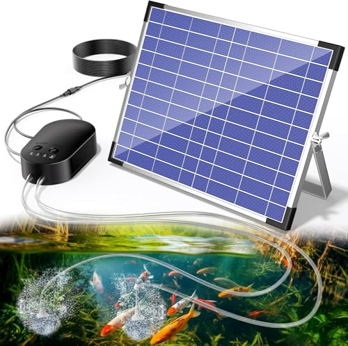 Biling Aireador solar de estanque de 15 W con batería, 4400 mAh, bomba de oxígeno solar para estanques, con tabletas de oxígeno, acuario y piedra de burbujas, para la circulación del agua en el jardín