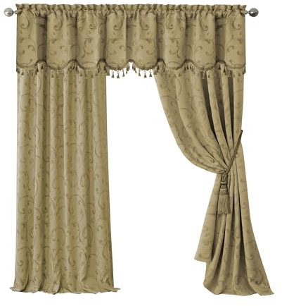 Elrene Home Fashions Mia Jacquard Scroll Blackout Window Curtain, 52 x 84 (1 Panel), Gold
