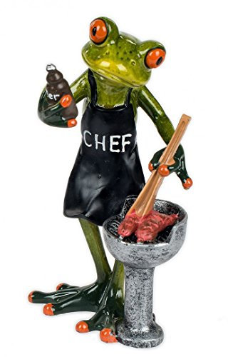 Frosch mit Grill Kröte Lurch Deko Tier Figur Skulptur Froschkönig Laubfrosch