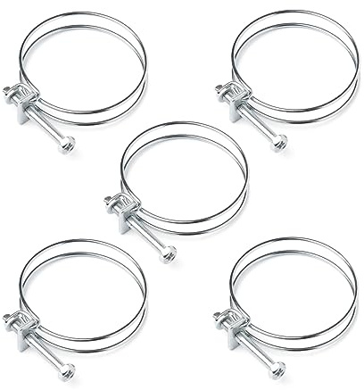 POWERTEC 70197 2-1/2 Inch Double Wire Hose Clamp with bolt, Adjustable Hose Clamps for Dust Collector, Dust Collection Hose and Dryer Vent Hose, Pipe Clamp, Worm Gear Clamp, 5 pack (Color May Vary)