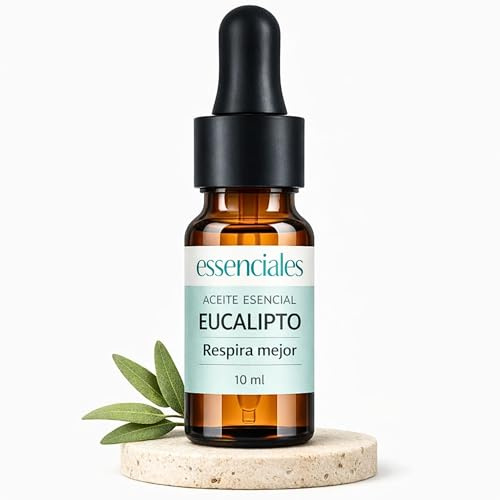 ESSENCIALES Aceite Esencial de Eucalipto 10 ml – 100% Puro y Natural – Aroma Fresco para Difusor, Humidificador y Aromaterapia