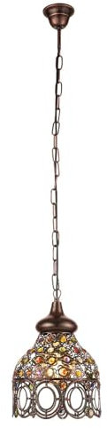 Eglo Suspension luminaire Jadida, lustre suspendu vintage et orientale, lampe de salon et de salle à manger en acier aspect cuivre antique et verre coloré, douille E27, Ø 22 cm