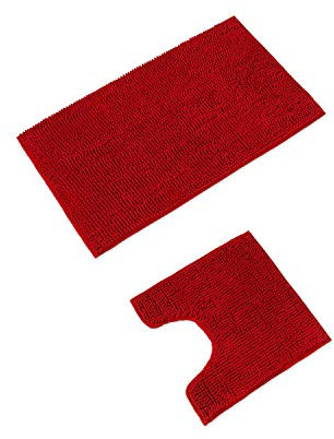 WohnDirect Badematten Set 2 teilig Rot • WC Vorleger (45x45cm), Badematte (50x80cm) • rutschfest waschbar Badezimmerteppich MIT WC-Ausschnitt