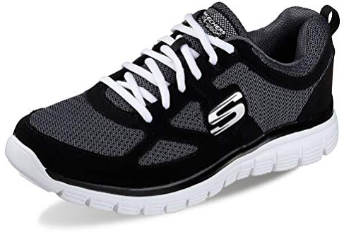 Skechers Men's Burns Agoura Sneaker, Black Leather/ Mesh/ White Trim, 11 UK