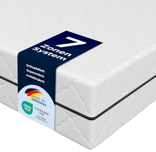 MSS e.K. Taschenfederkernmatratze mit Kaltschaum 100 x 200 cm H3 – ECO - 7-Zonen, orthopädischer Komfortschaum, waschbarer Bezug, Oeko-Tex Zertifiziert, Made in Germany