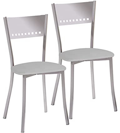 2 Sillas metálicas con respaldo de escalera y asiento tapizado - Estructura color aluminio - Asiento en Polipiel gris