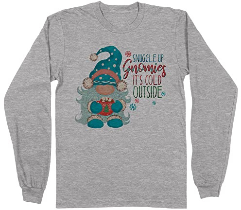 TeesAndTankYou Snuggle Up Gnomies Long Sleeve Shirt Unisex 4X-Large Grey