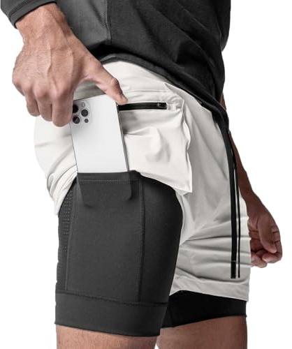 XDSP Compression Shorts de Sport 2 en 1 Respirant pour Homme Course à Pied Léger Séchage Rapide Doublure avec Poches Zippées