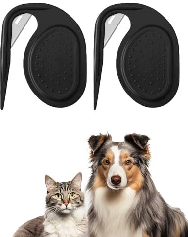 Entfilzungsmesser Katze, 2pcs Kompakt Rutschfest Schwarz Entfilzungsmesser Katze mit Stahlklinge, Entfernen von Verfilzten und Losen Haaren, Geeignet für Mittelhaarige bis Langhaarige Katzen und Hunde