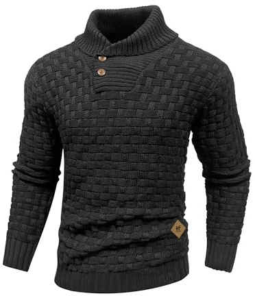 HYPESTFIT Mens Knitted Sweater Crew Neck Warm Long Sleeve Pullover Textured Ribbed Edge Top