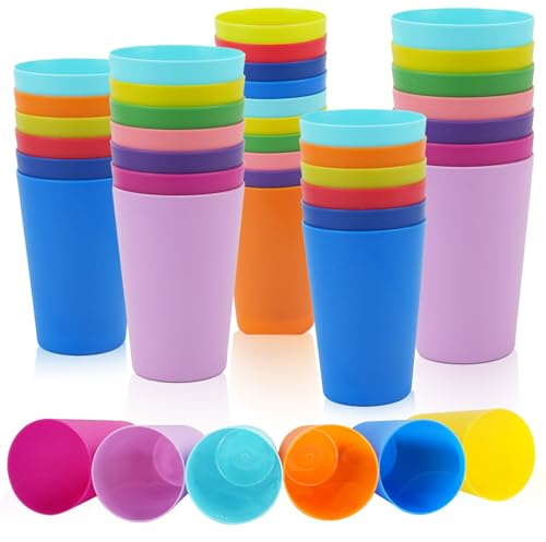RETON Lot de 24 gobelets réutilisables en plastique rigide pour enfants, 260 ml, multicolores - Gobelets de fête en plastique durable pour pique-nique, barbecue, camping, plage, voyage (12 couleurs)