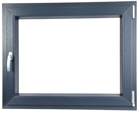 ALUCON Kellerfenster 800x600 mm – Fenster 80x60 cm – Kunststofffenster Innen Anthrazit/Außen Anthrazit – Flügelfenster DIN Rechts