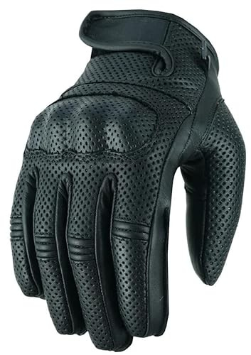 BOSmoto Motorrad Handschuhe Herren Leder– Atmungsaktive Motorradhandschuhe für Damen und Herren mit Protektoren,Motorrad Leder Handschuhe (Black, XS)