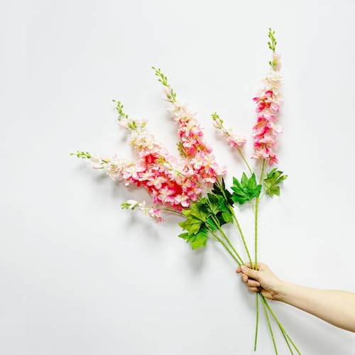 DODXIAOBEUL 4Pcs Long Stem Artificial Flowers for Tall Vase,33'' Artificial Delphinium Flowers Faux Silk Flowers for Home Office Decor Wedding Centerpieces,Pink
