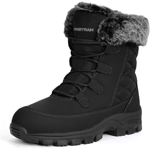 ANGRYRAM Winter Work Boots for Women Non Slip Warm Insulated Snow Boots Comfortable Faux Fur Mid Calf Safety Toe Furry Snow Shoes