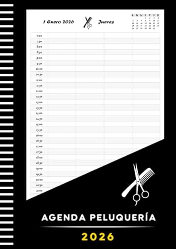 Agenda Peluquería 2026: Libro de citas peluquería, barbería y estilista | 1 día por página | Intervalo de 30 Minutos de 7:00 a 22:30 (4 Columnas)