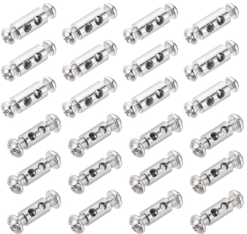 PATIKIL 32 Pcs Wire Rope Cable Clamp, Iron/Copper Double Hole Wire Rope Clips Adjustable Lock Crimping Loop Sleeve Stop for 3mm .2mm Dia Cable, Silver