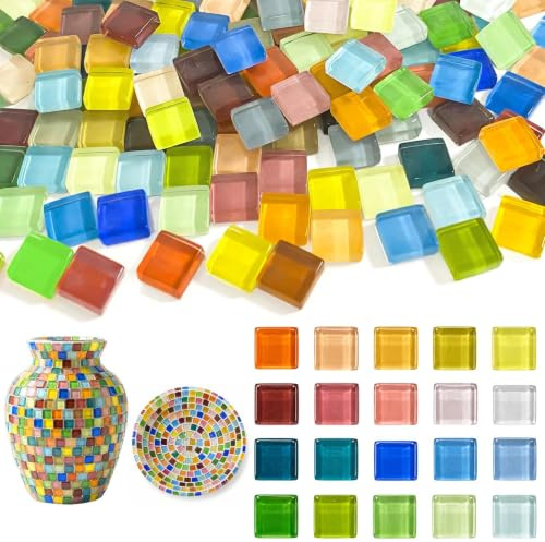 Ehanfus 1KG Teselas para Mosaicos de Vidrio, Azulejos de Mosaico | Mosaicos Manualidades Cristal Cuadrado, para Decoración Hogar, Bricolaje DIY(Multicolor)