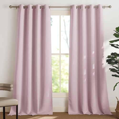 PONY DANCE Cortinas Dormitorio, Cortinas Opacas Termicas Aislantes Frio y Calor con Ojales, para Habitacion Infantiles Salon 2 Piezas, 140x240 CM, Rosa Claro