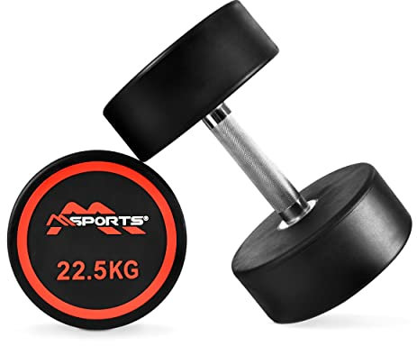 Rundhantel Premium 2er Set | Gummi Kurzhantel Beschichtung 2,5-50 kg | Griff verchromt und gerändelt | Verschiedene Gewichtsvarianten Hantel (2 x 22,5 kg)