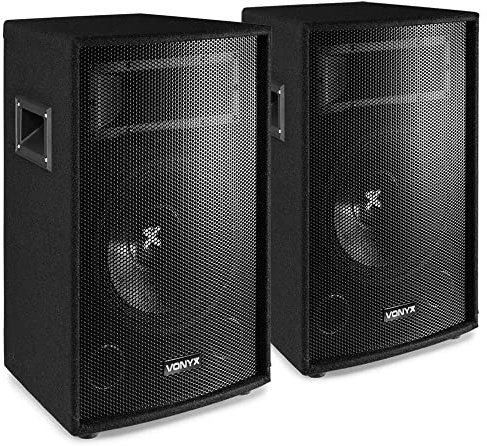 Vonyx SL10 PA Lautsprecher Passiv Set, 2X 500 Watt Partyboxen Set, 10 Zoll Passiv, Disco, DJ Party Lautsprecher mit Griffe, Lautsprecherboxen mit Tophat, PA Box - Schwarz