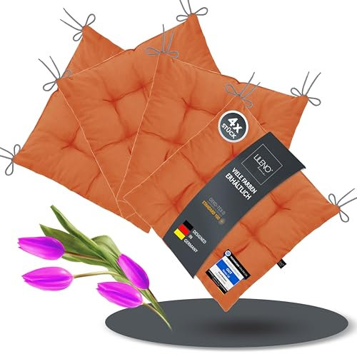 LILENO HOME 4er Set Stuhlkissen 07 Terracotta (40x40x6 cm) - Sitzkissen für Garten, Küche oder Esszimmer - UV-beständige Indoor u. Outdoor Stuhlauflage als Stuhl-Kissen (Linda FUM)