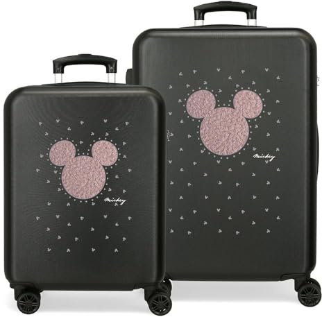 Disney Joumma Mickey Studs Set di valigie Nero 55/65 cm Rigida ABS Chiusura a combinazione laterale 91L 6 kg 4 ruote doppie bagaglio mano, Nero, Set di valigie