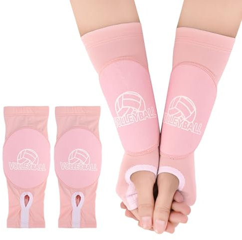 NQEUEPN Mangas Brazos Voleibol, Protectores Brazos Voleibol Color Rosa con Almohadillas Protectoras Orificios para Los Pulgares Guantes Protección Antebrazos Voleibol para Adolescentes Jóvenes