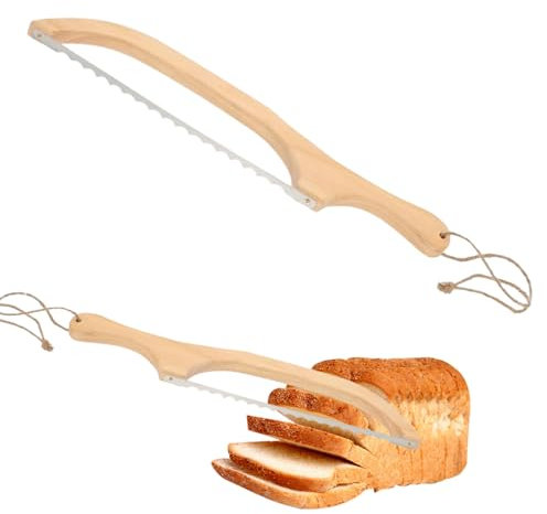 Nhemeylp Bread Slicer, 40cm Bread Bow Saw Knife, Stainless Steel Bread Slicers for Homemade Bread with Wooden Handle for Cutting Bread, Bagels, Cakes, Fruits