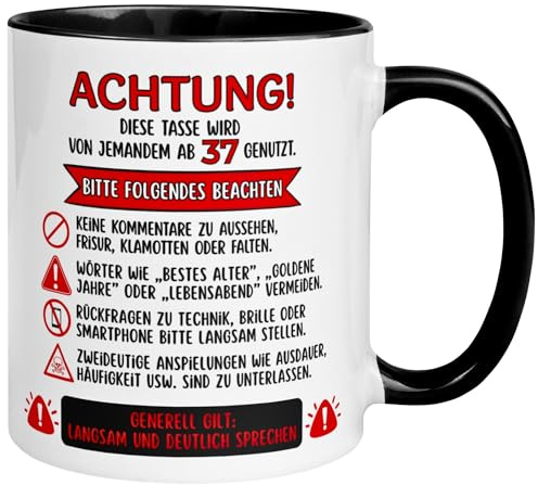 37 Geburtstag Mann | Achtung – Diese Tasse wird von jemandem ab 37 genutzt | Lustige Geburtstagstasse zum 37. Geburtstag | 37ter Geburtstag Geschenk | Geburtstagsgeschenk Männer | Made in Germany