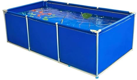 Trädgårdspool ovanför marken med dräneringsventil rektangulär rörformig simbassäng tillfällig fiskdamm vattenbehållare blå 3 m x 3 m x 0,6 m