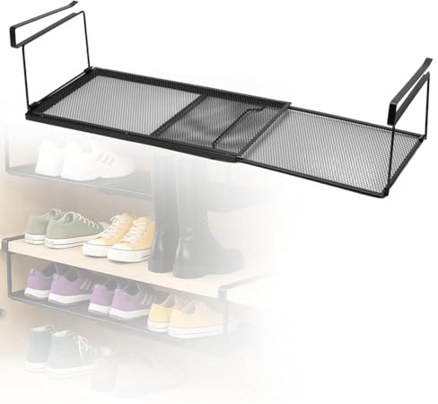 MIUUIPI Estantería inferior con cesta colgante ajustable de 38 a 70 cm, estante para zapatos colgante, cesta de metal para armarios de cocina, zapateros y armarios (malla negra)