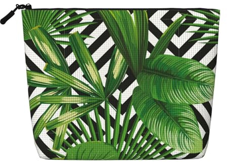 Green Leaves of Palm Tree Tropical Plant Daily Use Makeup Bag Fake Hemp Travel Toiletry Organizer Large Capacity Water Resistant
