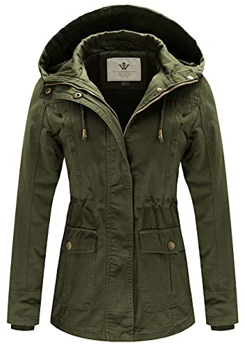 WenVen Women's Lightweight Military Anorak Jacket with Hood, Army Green, L