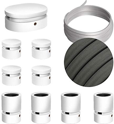 Sistema Filé Symmetric Kit - con cavo di 5 m per catenaria e 9 componenti in legno verniciato bianco per interni - CM03