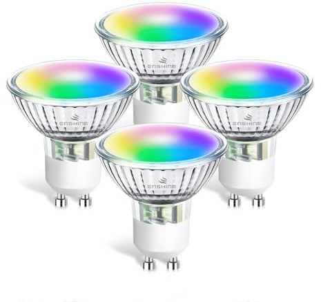 Enshine GU10 Smart Bulb, Warm to Cool White and RGB WiFi led Light Bulbs, Dimmable Colour Changing, Compatible with Alexa and Google Home, Music Sync, 5W(50W), 470 Lumens, No Hub Required, 4 Pack