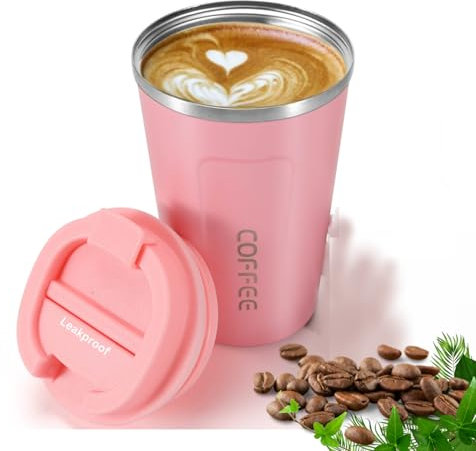 Artlive Travel Mug, Coffee Cup Insulated & Reusable Travel Cup - Thermal Stainless Steel Eco-Friendly with Leakproof Lid - Hot & Cold Coffee Mug 380ml (Pink)
