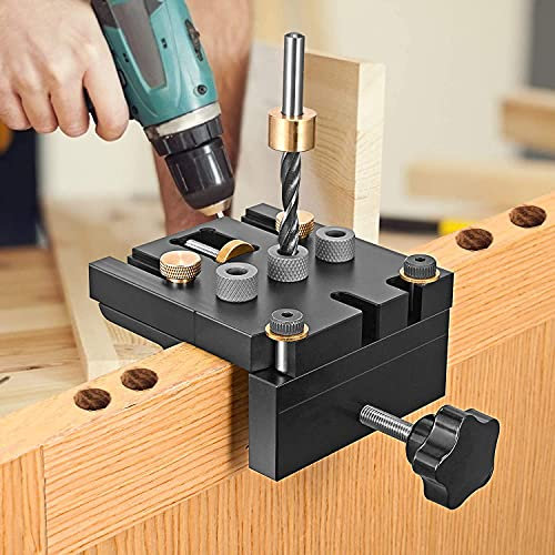 Do-Electr 3-In-1 Doweling Jig Kit 6/8/10/15mm Pocket Hole Jig Kit Bohrer-Kit für die Holzbearbeitung Taschenloch Jig Kit Werkzeug mit Positionierungsclip Puncher Locator